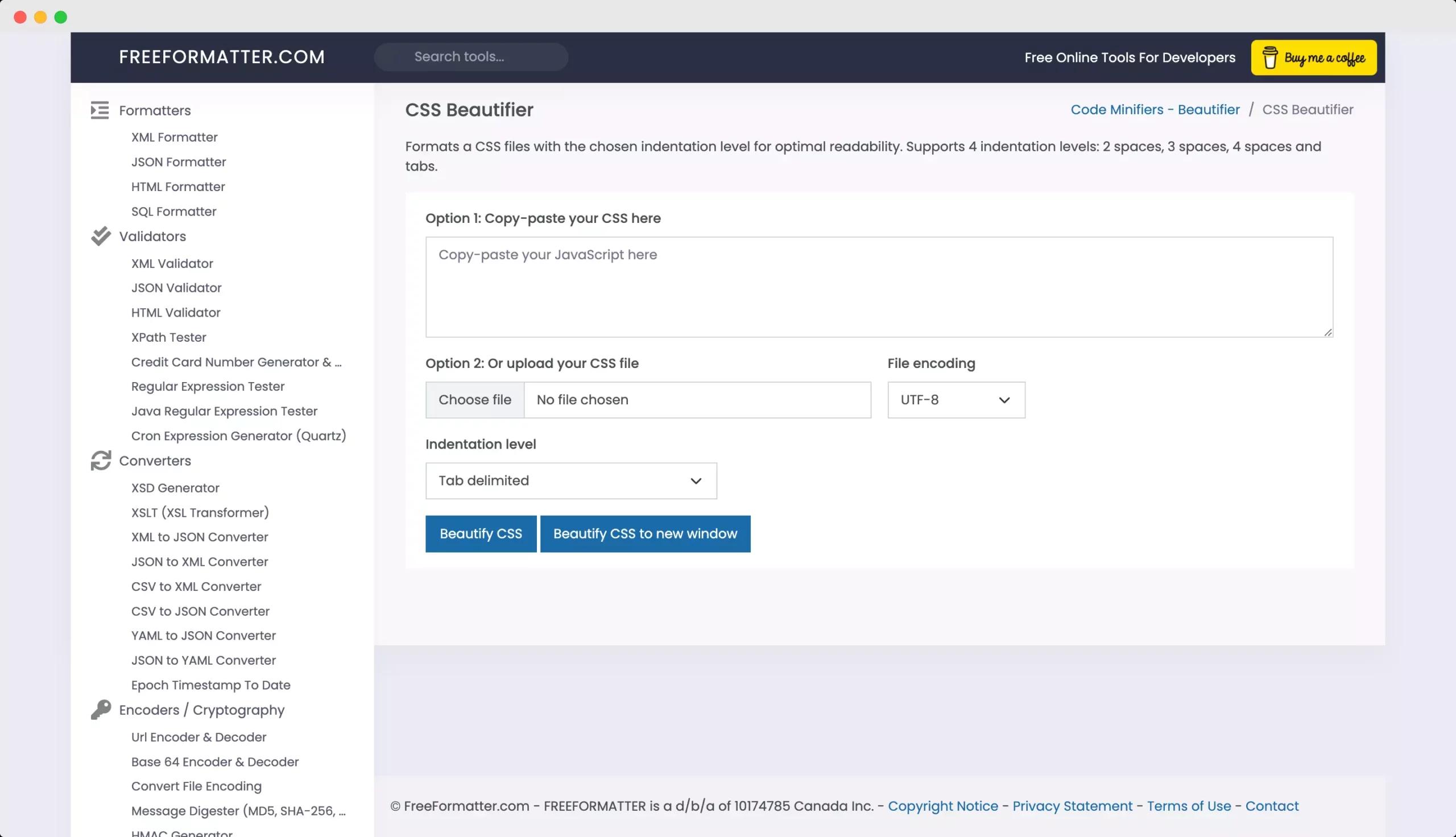 freeformatter - CSS Beautifier tool
