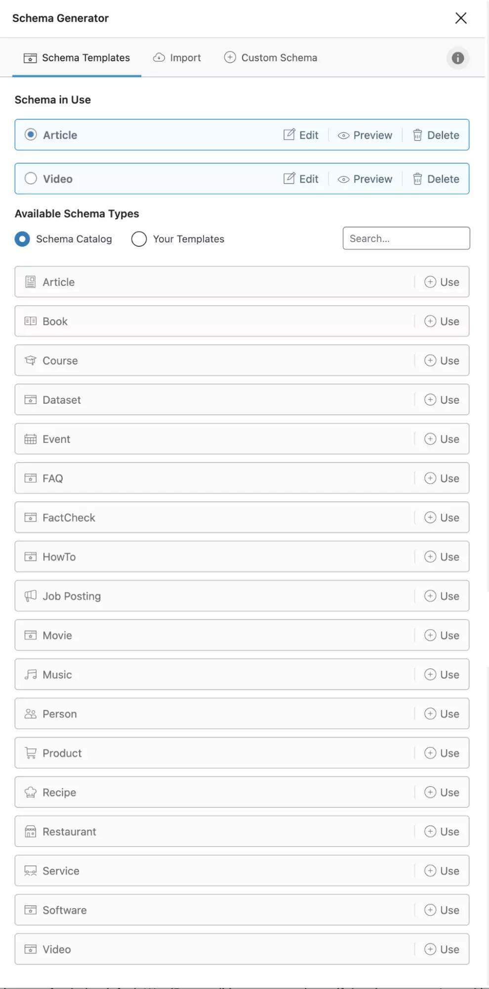 20+ Predefined Schema Markup Types