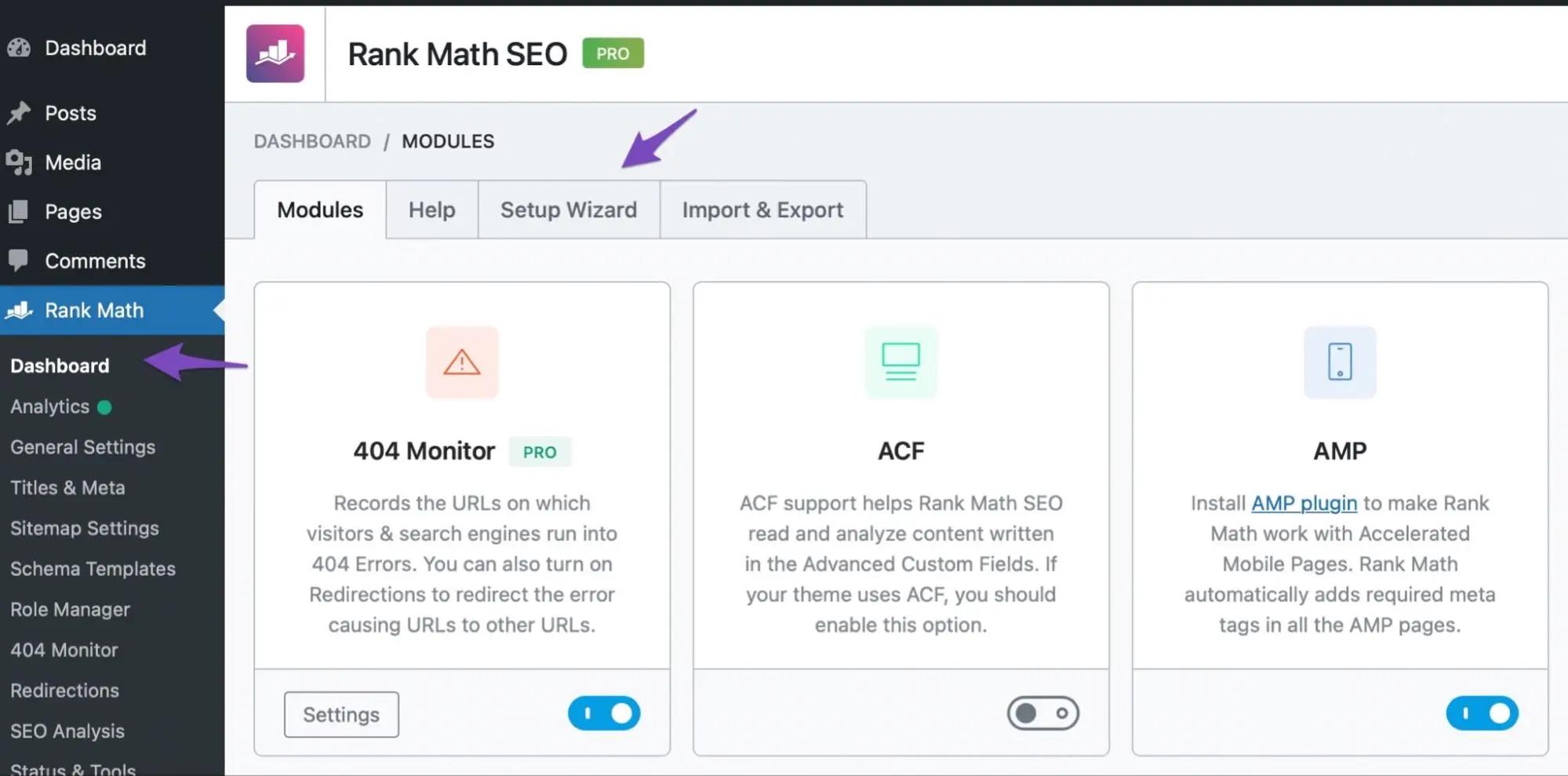 Easy Setup Wizard from Dashboard
