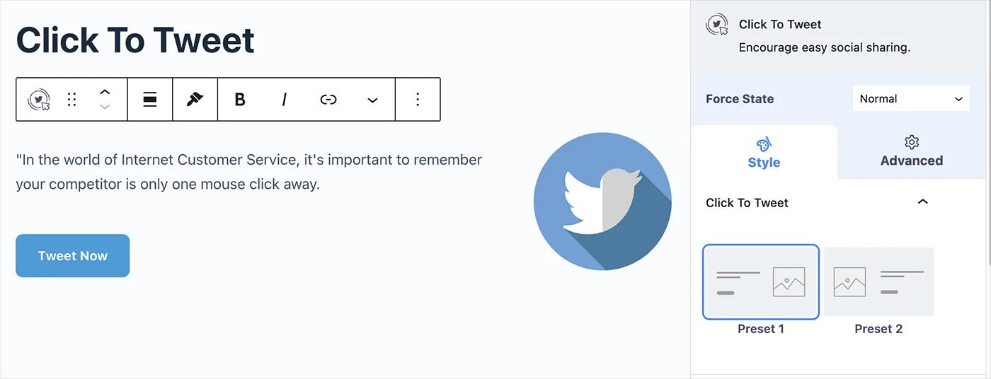 Click to tweet preset