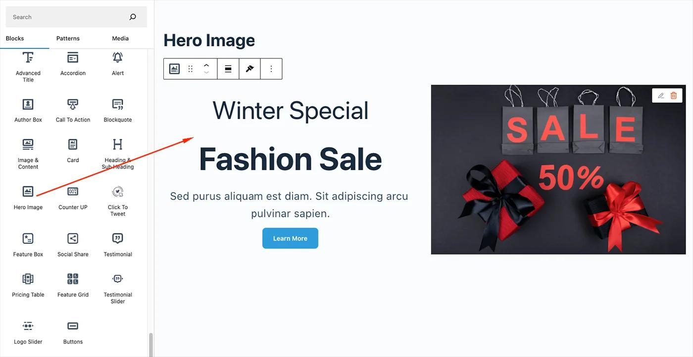 Add hero image block in Gutenberg Editor