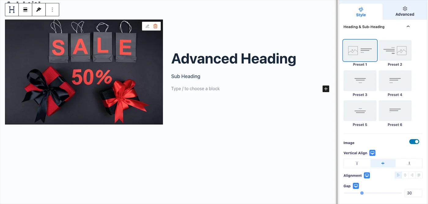 Heading & sub heading preset and alignment
