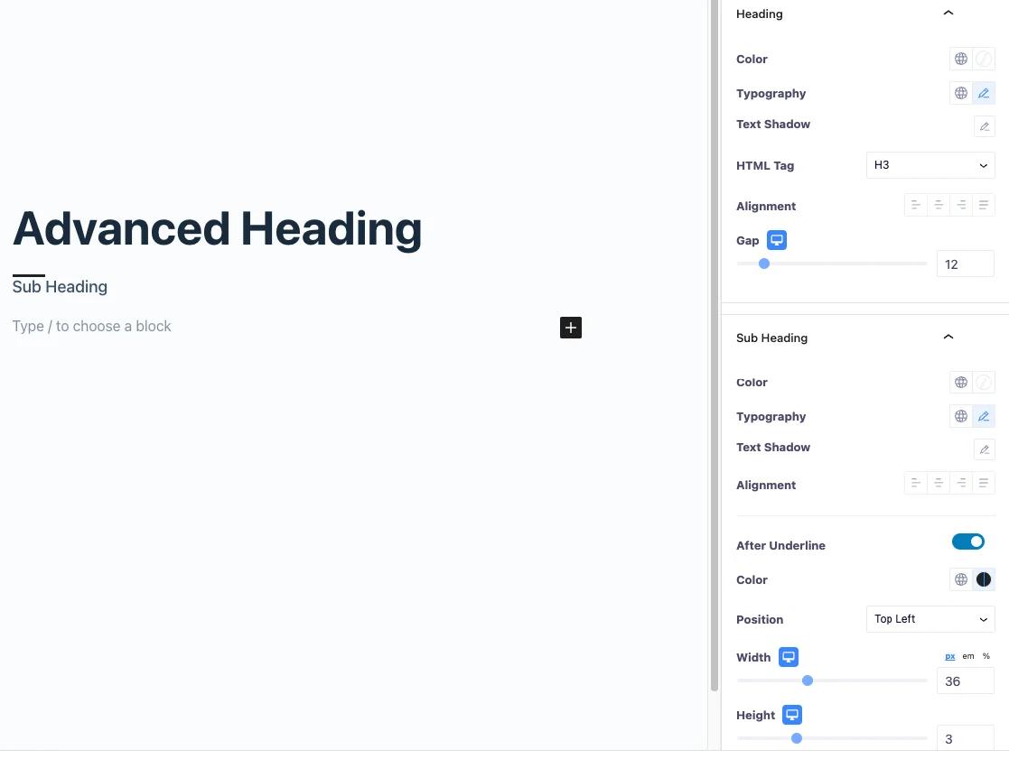 Heading sub heading and underline customization