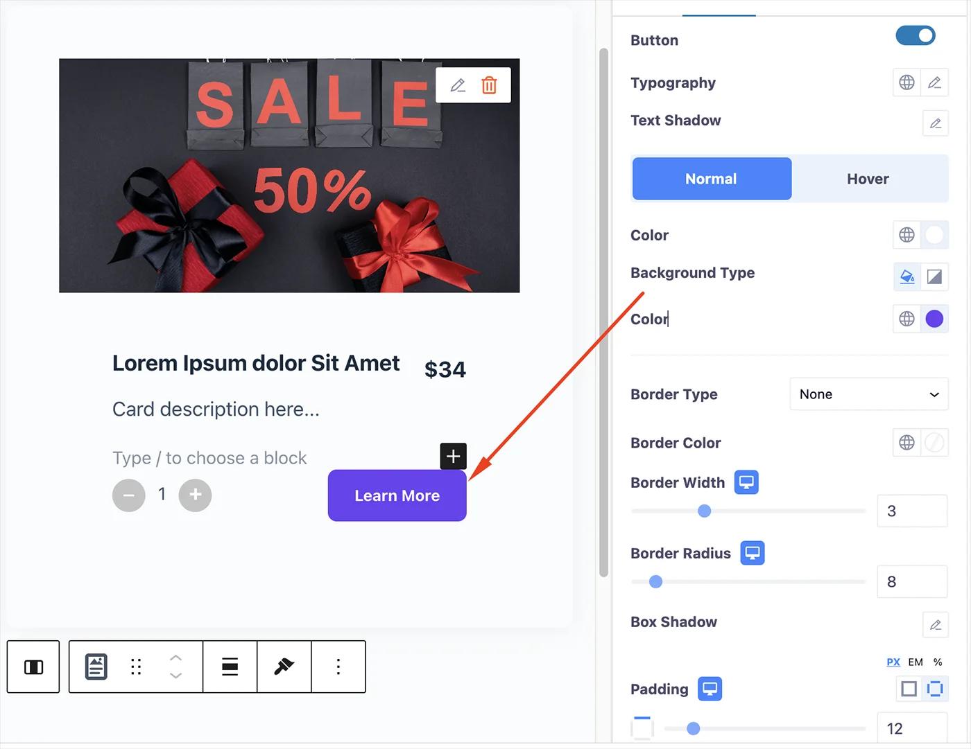 Card block button customization