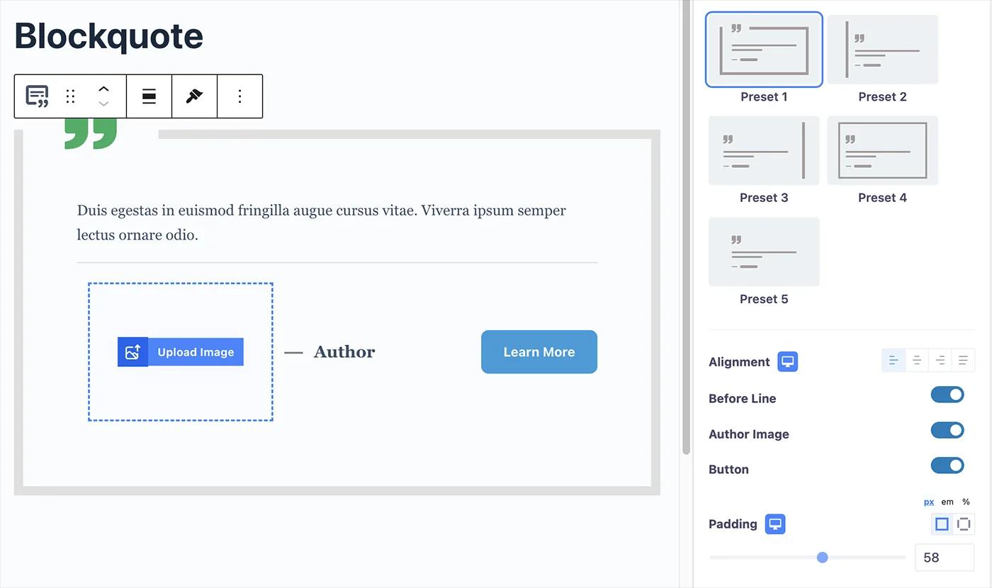 Blockquote preset and alignment