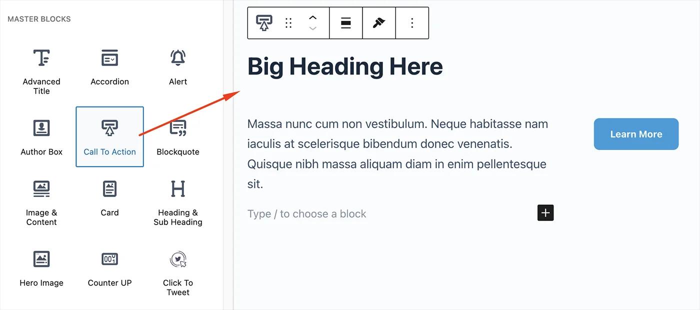 Adding Call to action block in Gutenberg editor