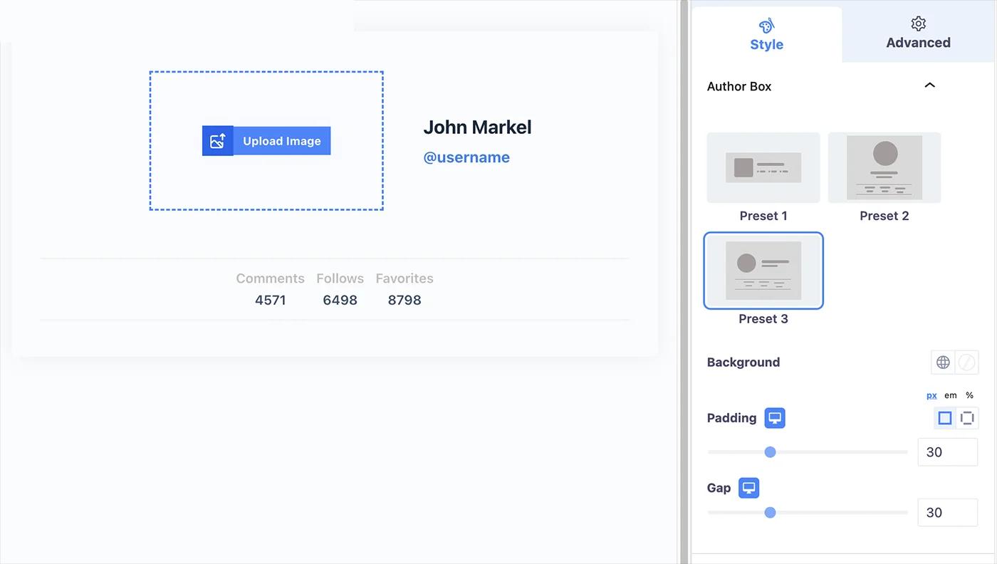 Author box preset background and padding