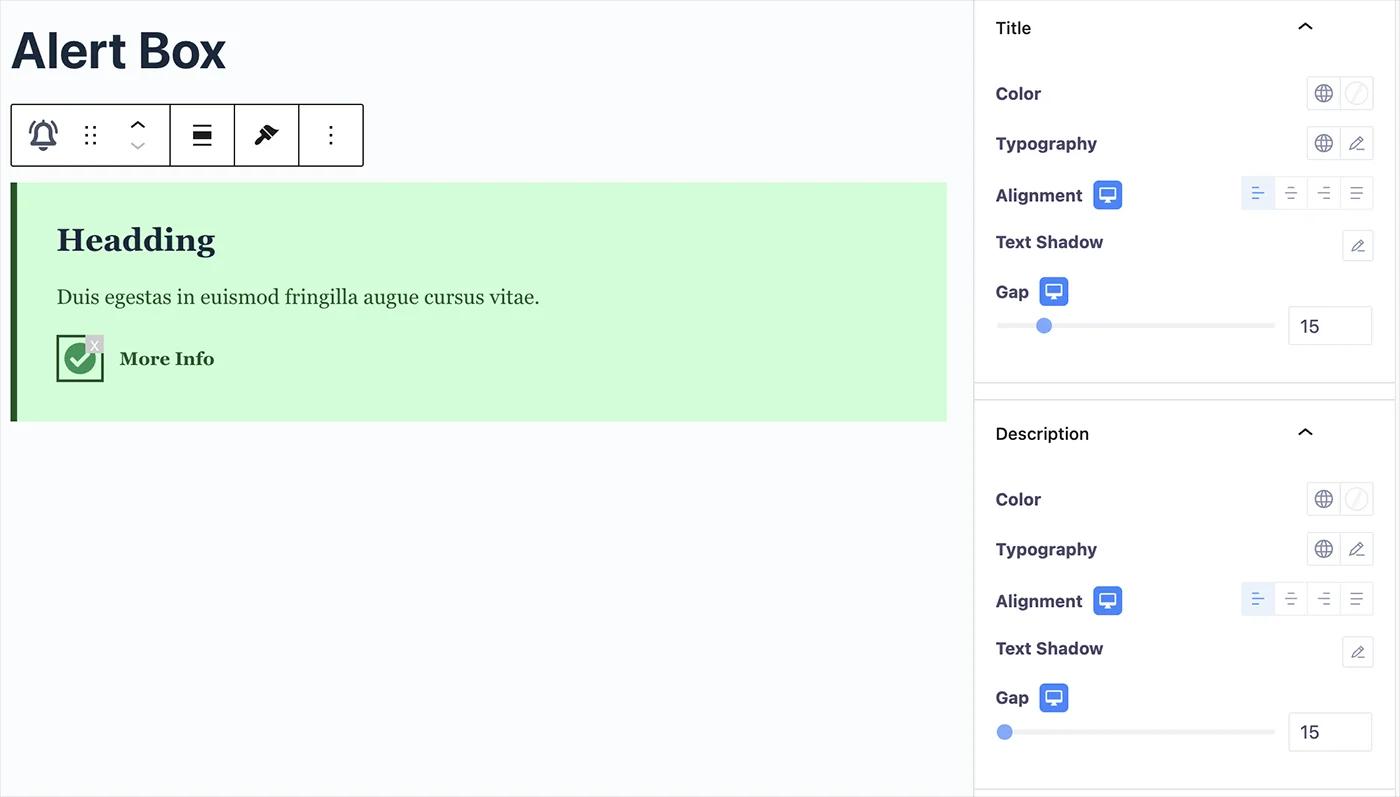 Alert block title and description customization