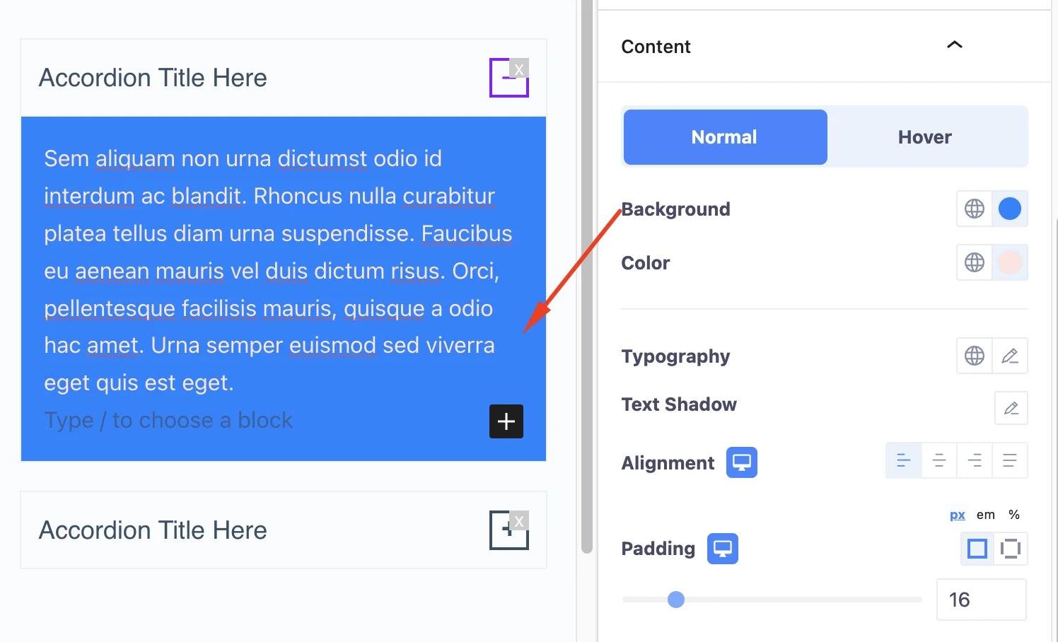 Accordion content style