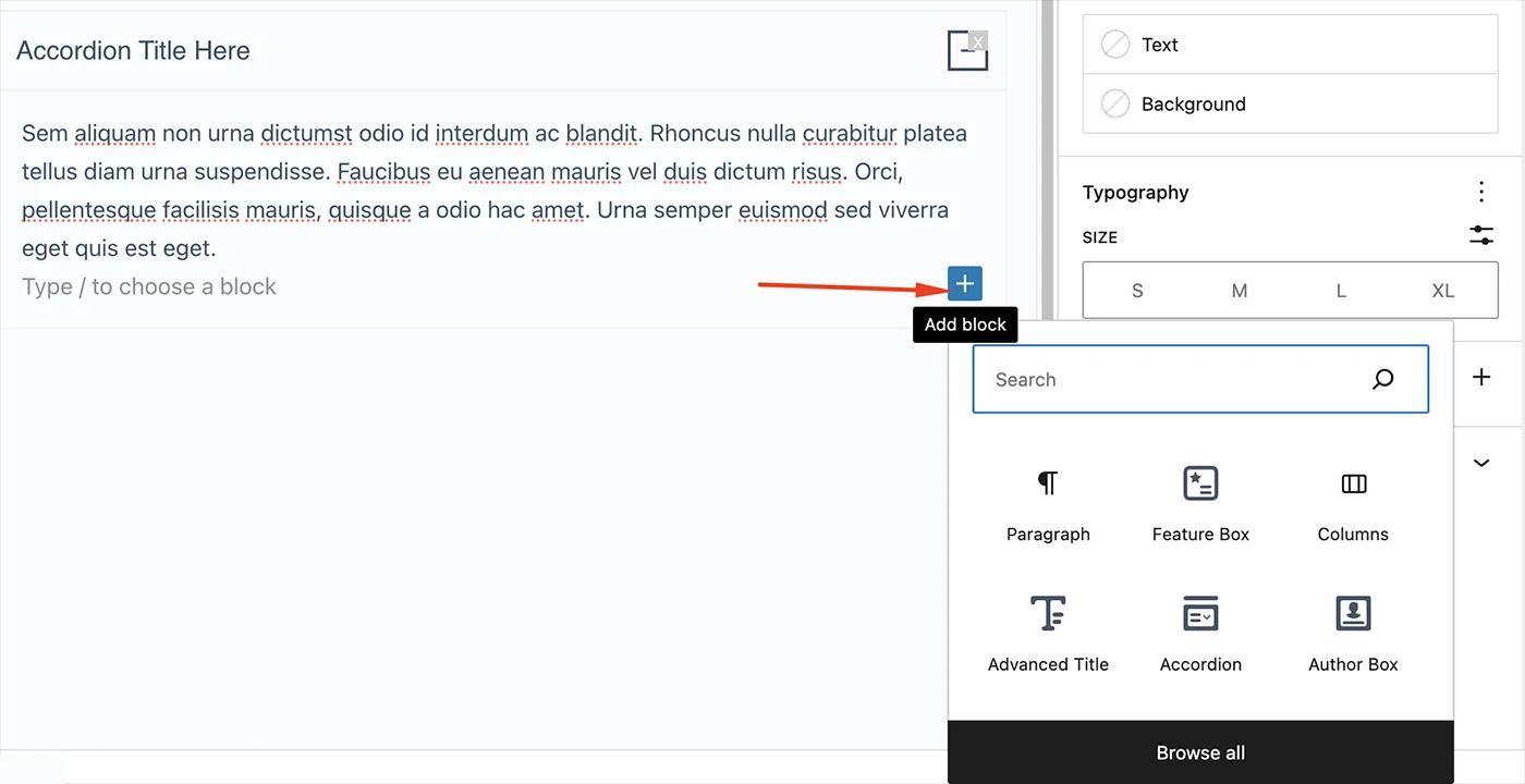 Add block in Accordion content
