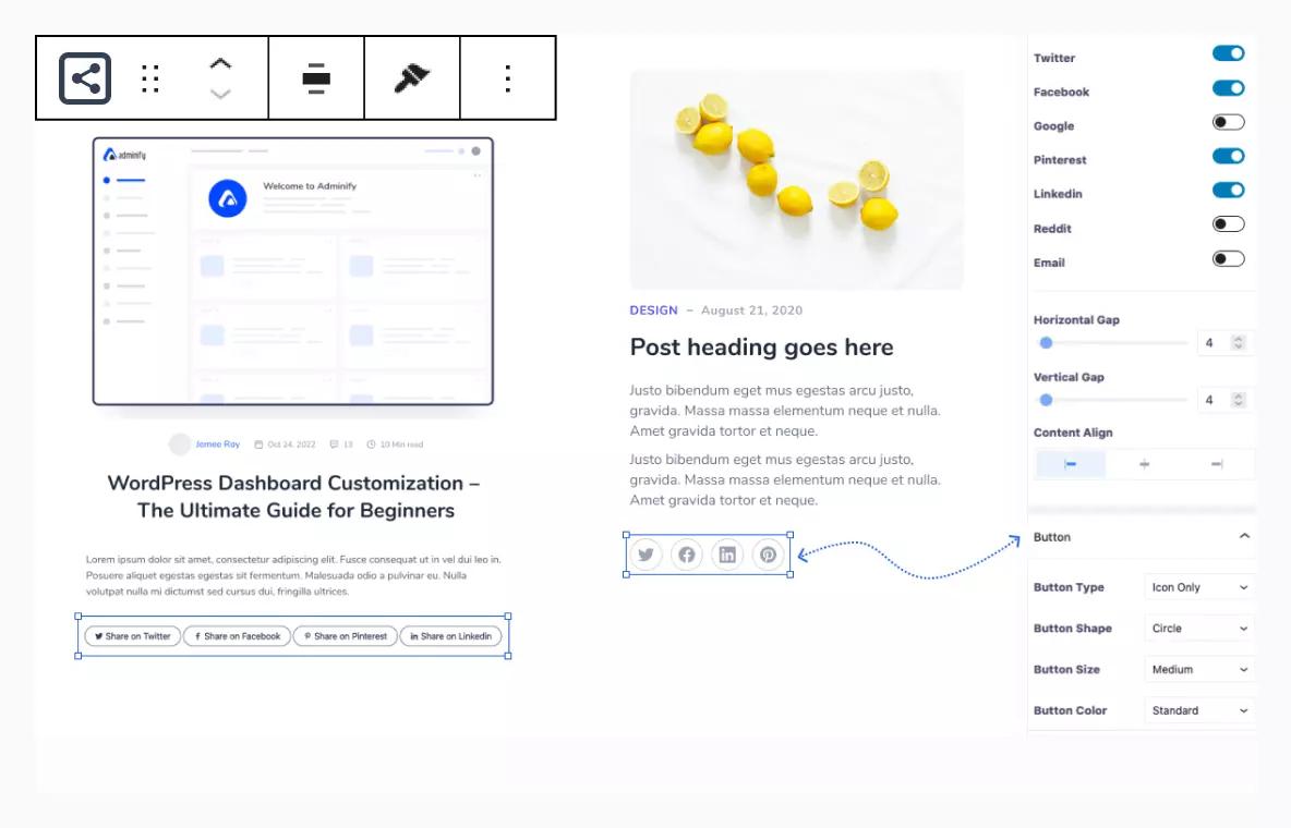 Social share block for Gutenberg Editor