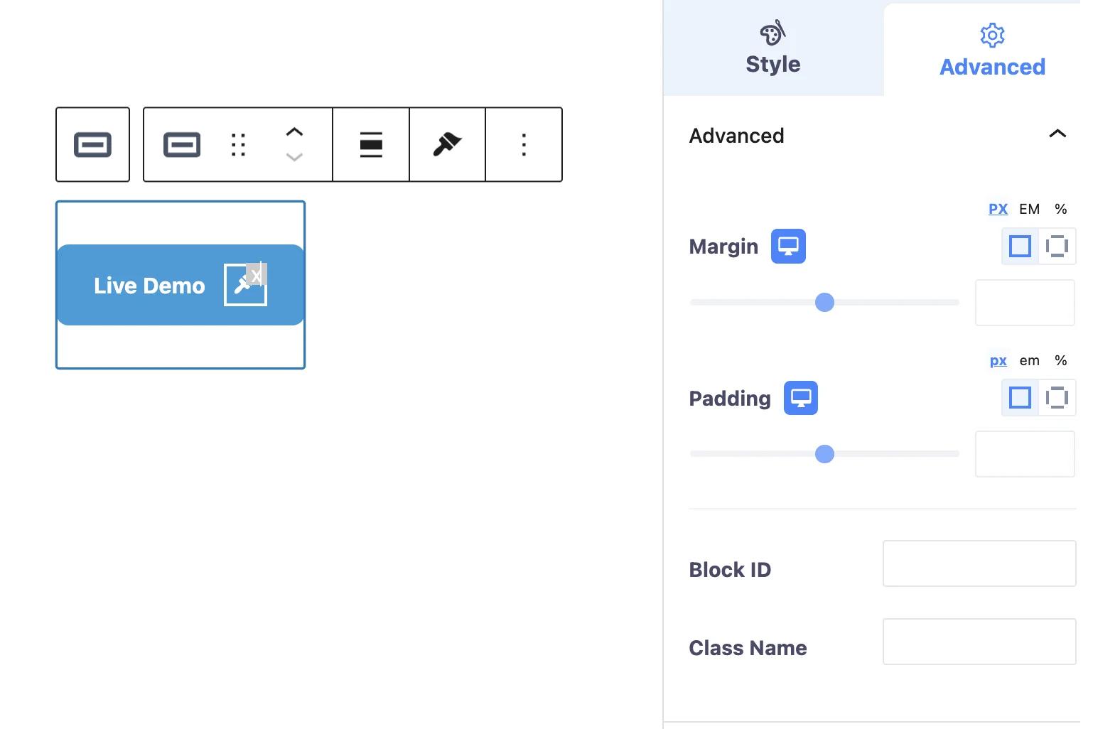 Buttons margin padding options