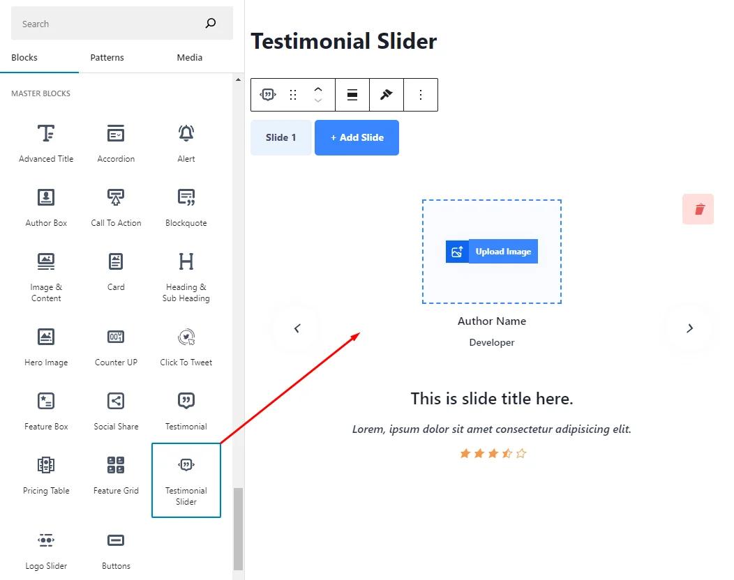 Add Testimonial slider in Gutenberg editor