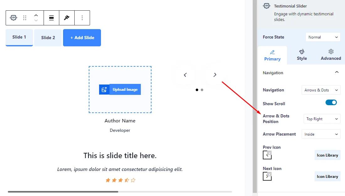 Primary Customization of Testimonial slider