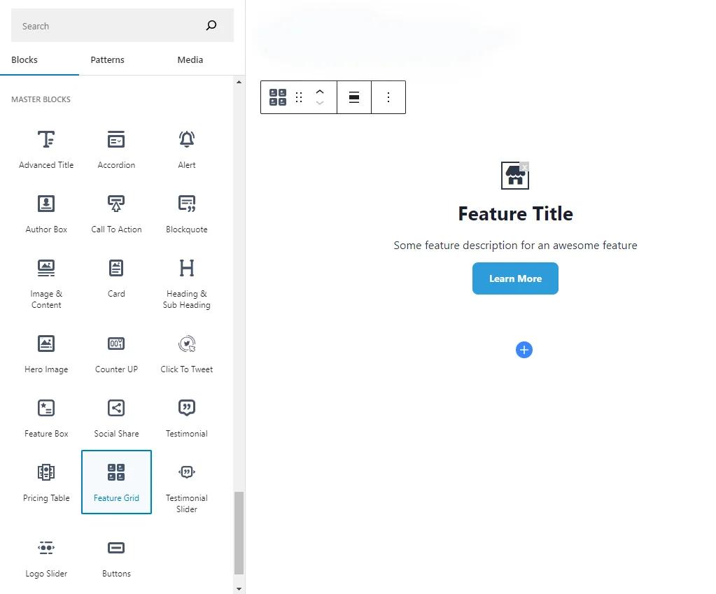 Add feature grid in Gutenberg Editor
