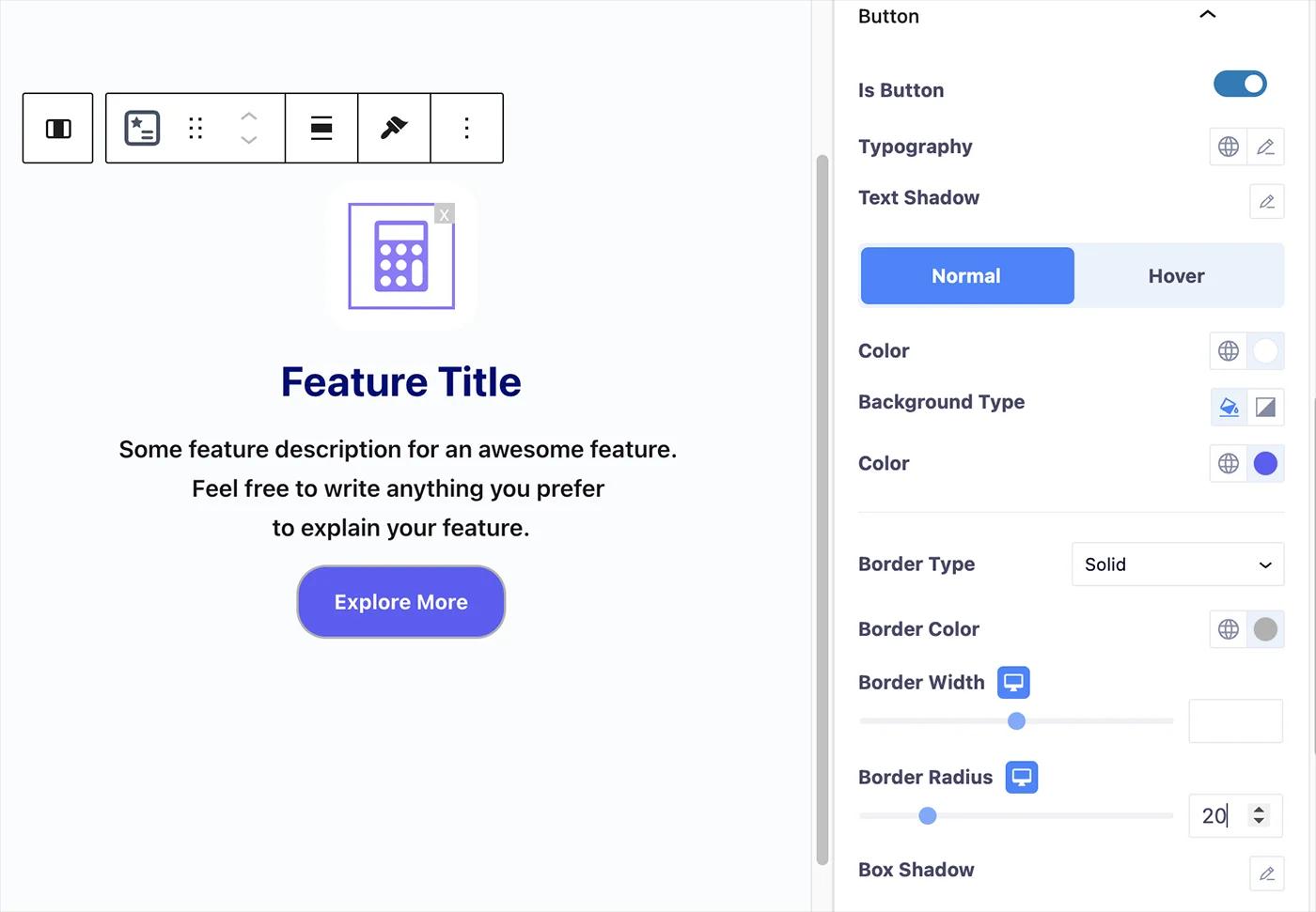 Feature Box button csutomization
