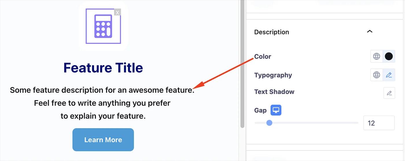 Feature box description customization
