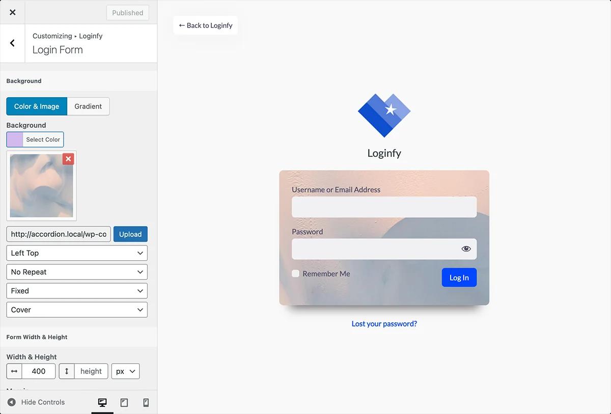 Form customization in wordpress login page