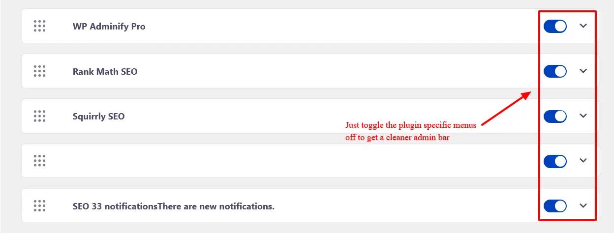 Toggle off plugin specific menus