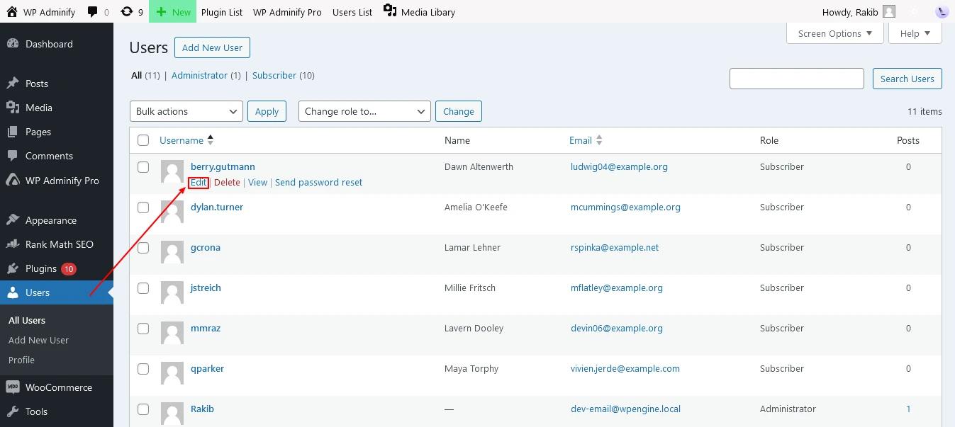 User list to User edit