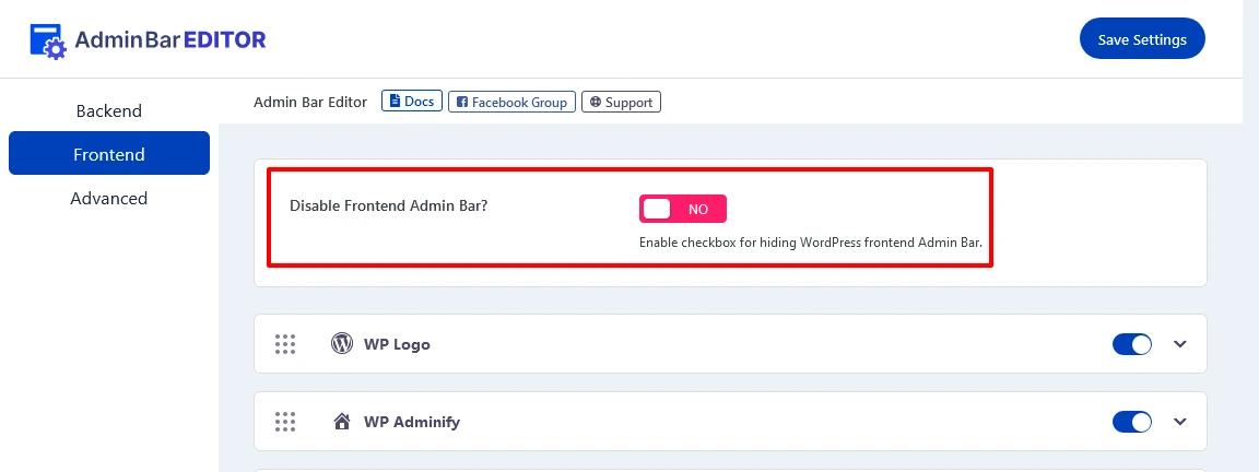 Disable frontend admin bar
