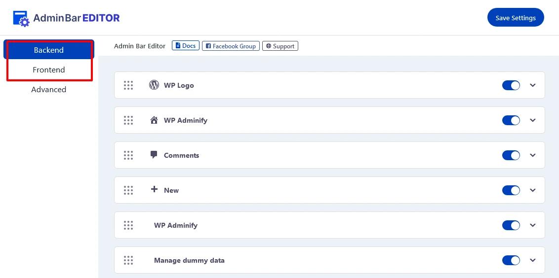 IMG 1 Admin Bar Editor tabs