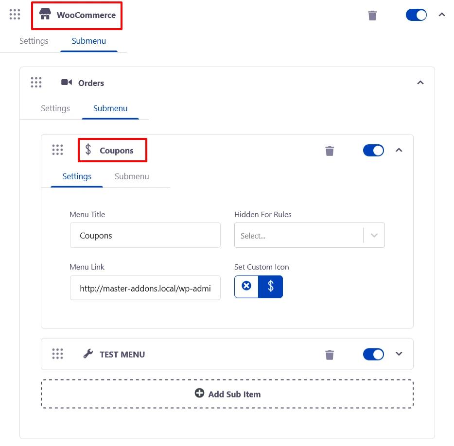 IMG 6 Creating menus and submenus on admin bar