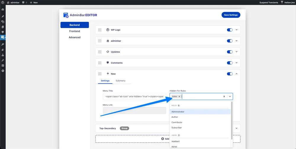 Hide new button from admin bar for editor