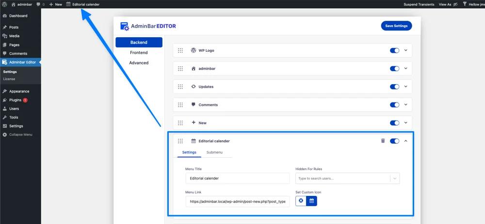 Add new custom admin bar item