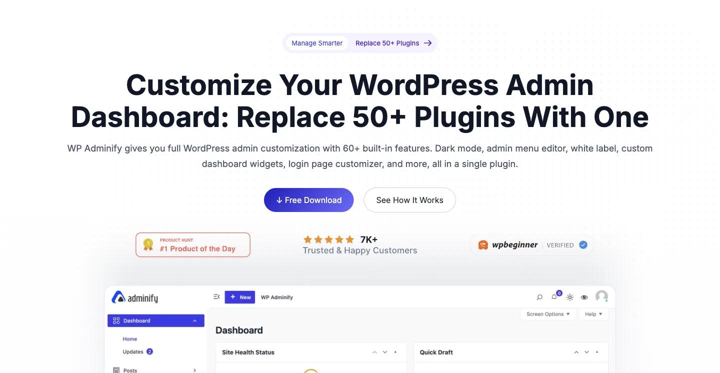 WP Adminify homepage
