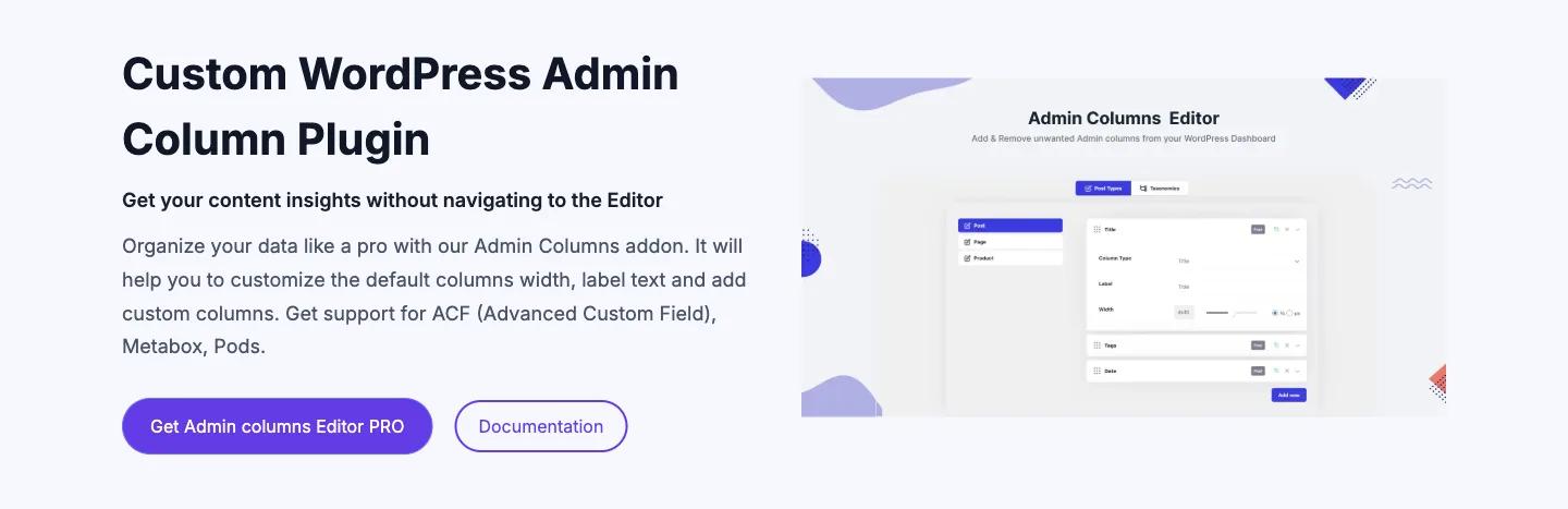 Admin Columns Editor page