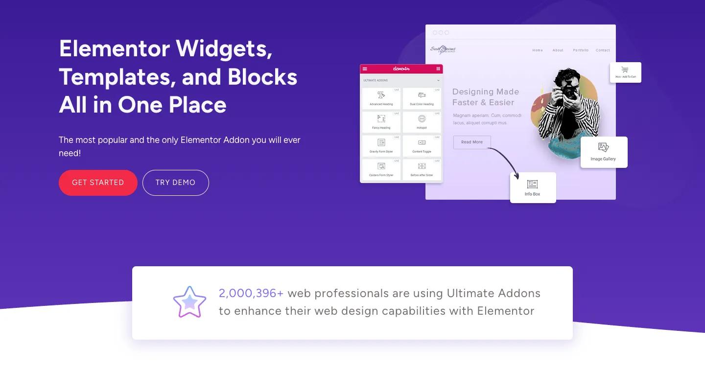 Ultimate Addons for Elementor homepage