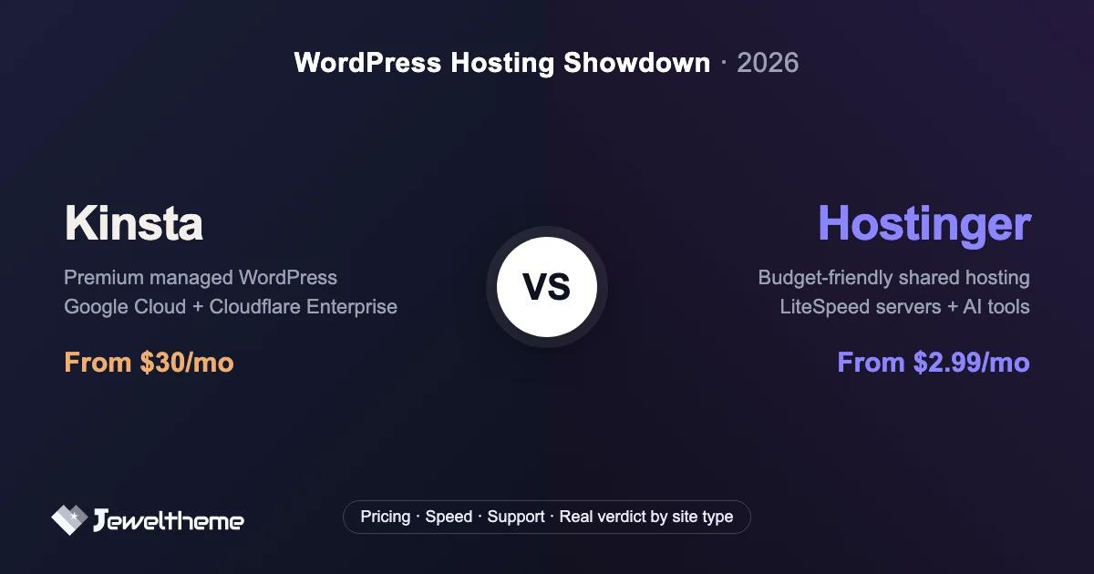 Kinsta vs Hostinger 2026 WordPress hosting comparison featured banner with pricing and platform highlights
