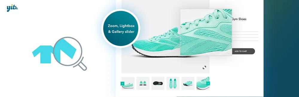 YITH WooCommerce Product Gallery and Image Zoom plugin banner showing magnifier zoom on a product image