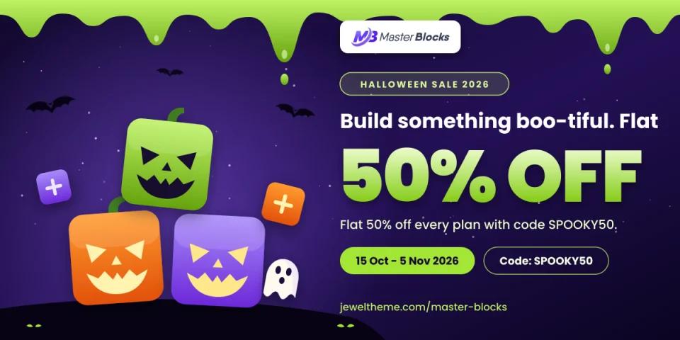 Master Blocks Halloween Sale 2026, flat 50% off